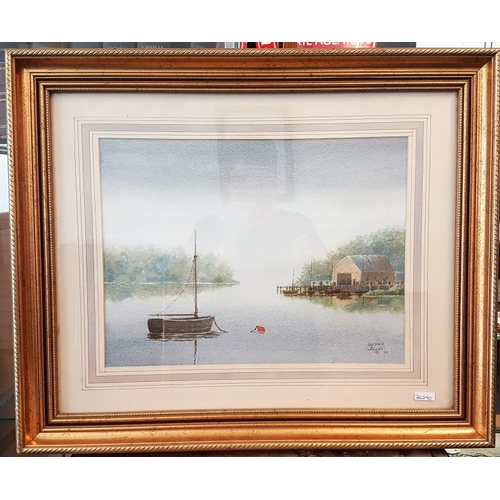 339 - Signed Watercolour - 'Boathouse, Banagher' by Quinn Magee - Overall c. 23.5 x 19.5ins