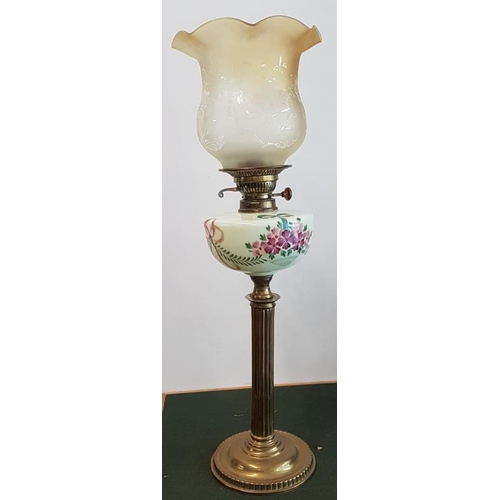 341 - Victorian Milk Glass Oil Lamp with Etched Tulip Shade