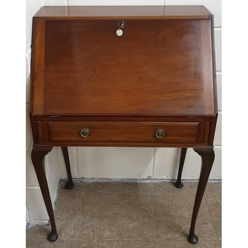 345 - Edwardian Mahogany Fall Front Writing Bureau with fitted satinwood interior and the entire raised on... 
