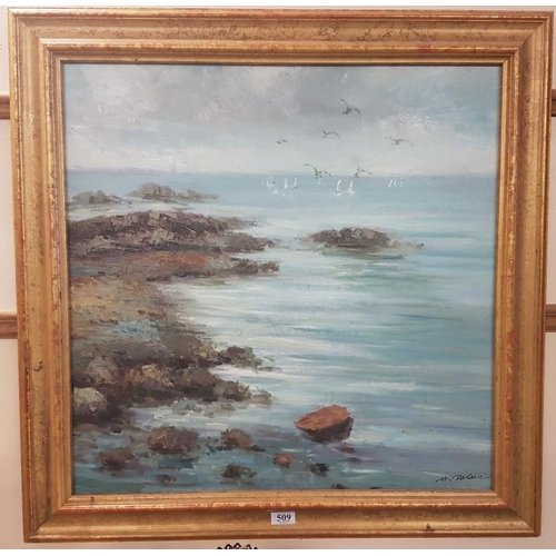 347 - Harry Palson, OOB - Coastal Scene - 26 x 26ins