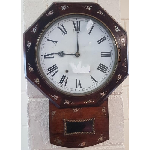 351 - Rosewood and Mother of Pearl 19th Century Wall Clock