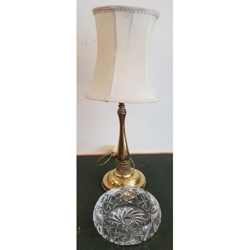 356 - Brass Table Lamp with Cream Shade and a Cut Glass Ashtray