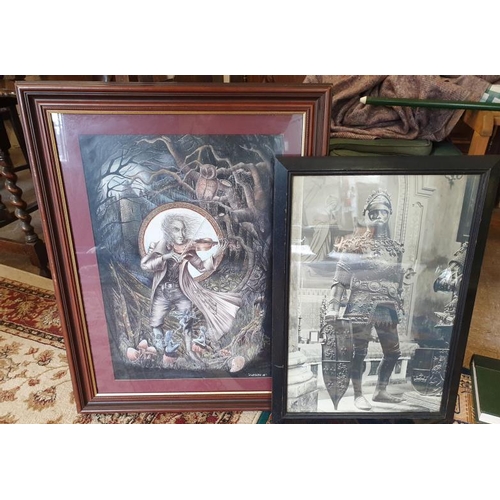 367 - D Breen 91 Fiddler Print (24 x 31in) and an Image of a Soldier in a Suit of Armour (2)