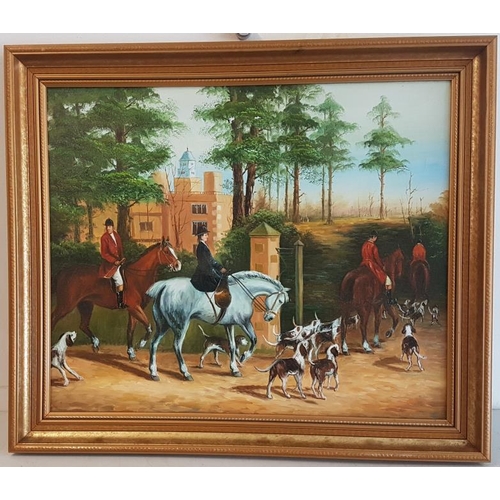 402 - Large Hunting Scene Picture -  - Overall c. 30.5 x 22.5ins