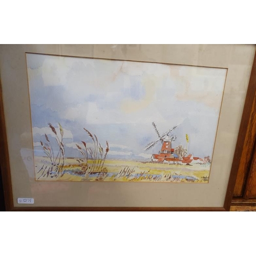 418 - Dutch Windmill Watercolour (signed & dated 1989) - Overall c. 15.5 x 12ins