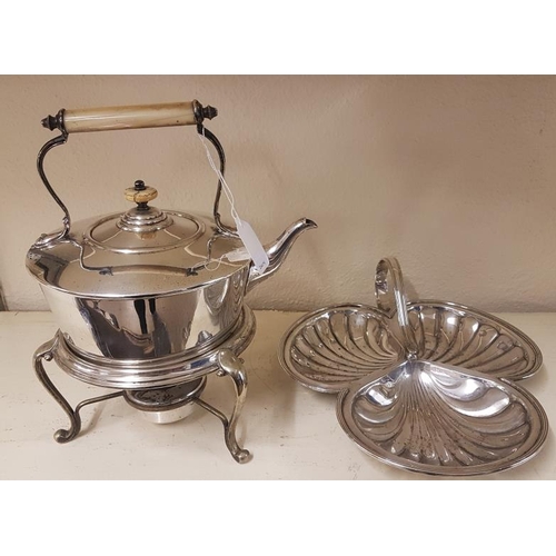 441 - Silver Plated Spirit Kettle and a Three Sectioned Nut Dish