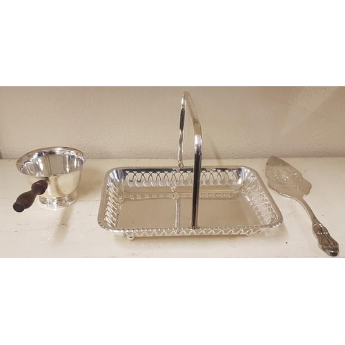 442 - Pierced Silver Plated Basket, Heavy Quality Cake Server and a Toddy Ladle (3)