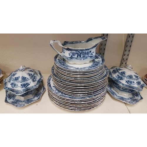 457 - Late Victorian Flow Steel Blue Dinner Wares with Attractive Pair of Tureens