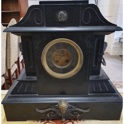 468 - Late Victorian Black Marble Mantle Clock with gilt metal mounts, dial engraved 
