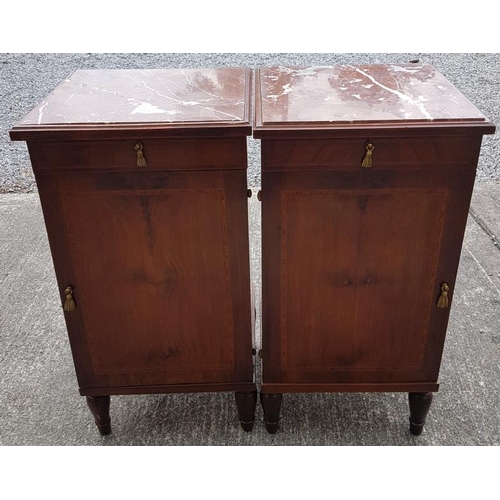 481 - Pair of Mahogany Bedside Cabinets with Marble Tops - c. 16 x 31.5ins