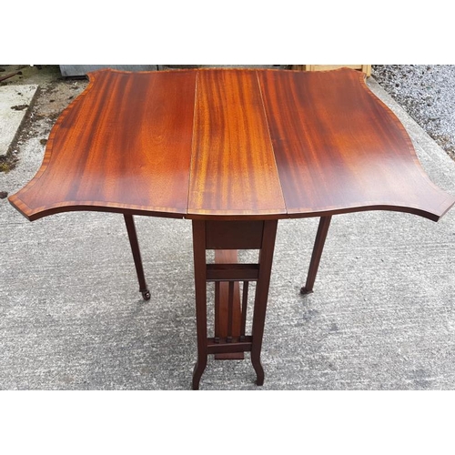 482 - Mahogany Inlaid Drop Leaf Sutherland Table - c. 27 x 32ins