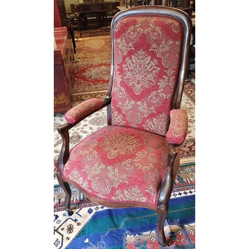 495 - Victorian Mahogany Lady's Armchair, raised on cabriole legs