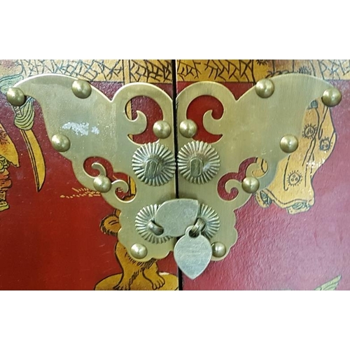 498 - Large Oriental Painted Lacquer Cabinet - c. 36 x 42 x 12ins