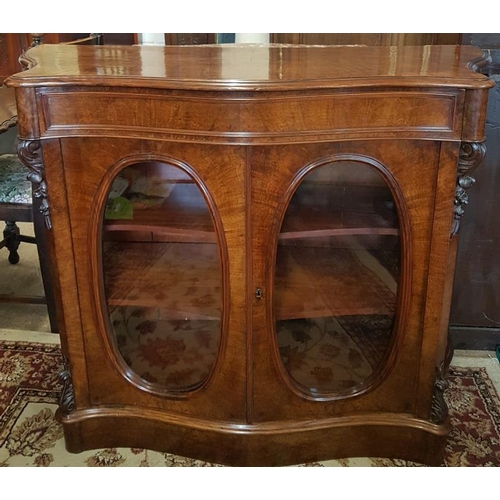 515 - Very Fine Quality Victorian Walnut Shaped Side Cabinet with Oval Glass Doors - c. 45.5 x 37.5ins