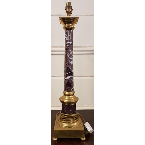 522 - Marble and Brass Lamp Base - c. 25.5ins tall