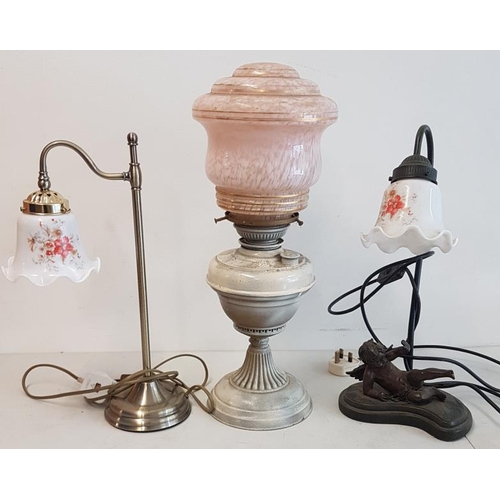 487 - Two Electric Lamps and One Oil Lamp