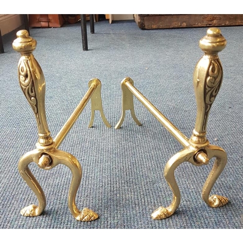 478 - Pair of Decorative Brass Fire Dogs by W & T Avery, Birmingham - 13.5 x 10ins high