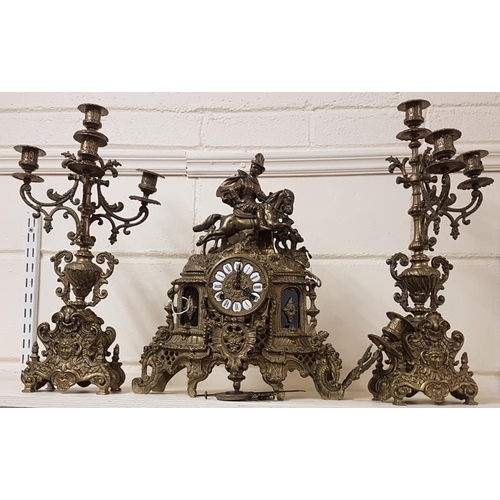 272 - Highly Decorative Cast Brass Clock Garniture