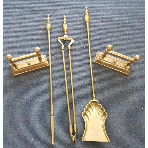 491 - Set of Brass Fire Irons and Dogs