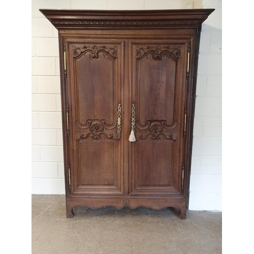 360 - 19th Century French Oak Armoire with cast metal fittings - c. 63 x 85ins