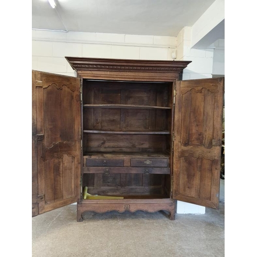 360 - 19th Century French Oak Armoire with cast metal fittings - c. 63 x 85ins