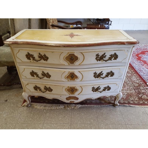 469 - French Painted Chest of Drawers of Serpentine Outline and raised on Cabriole Legs - 46 x 20 x 33ins