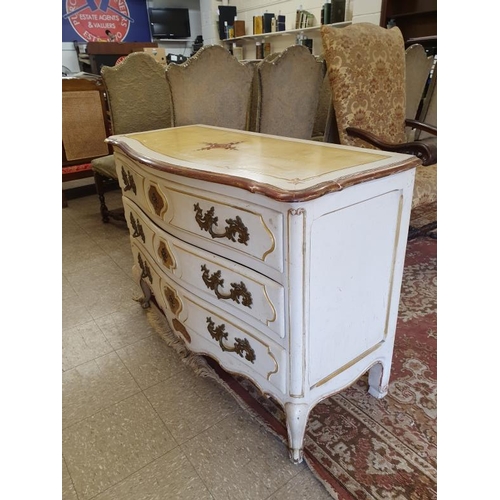 469 - French Painted Chest of Drawers of Serpentine Outline and raised on Cabriole Legs - 46 x 20 x 33ins