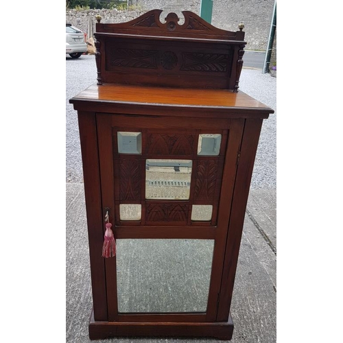 523 - Edwardian Carved Mahogany Music Cabinet with mirror panel detail