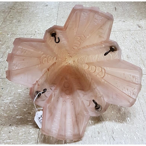 279 - Art Deco Moulded Pink Glass Centre Light Shade