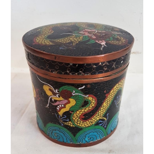 448a - Vintage Cloisonné Dragon Pattern Lidded Pot, c.9.5cm tall