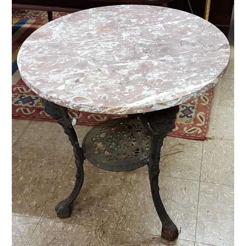 41 - Iron Pub Table with Circular Marble Top - Diameter 23.5 x 27.5ins tall