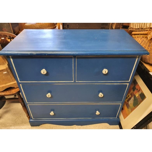 79 - Blue and White Painted Chest of Four Drawers, c.40 x 36in
