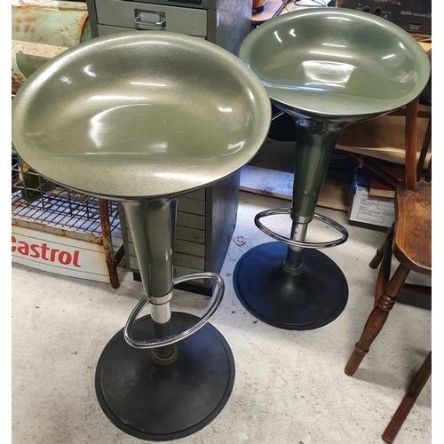 83 - Pair of Green and Steel Breakfast Bar Stools