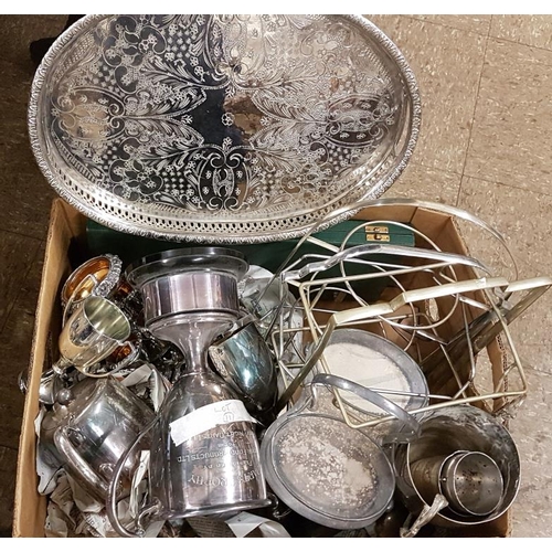 95 - Quantity of Old Sheffield Plate Breakfast Set, Cakestands, Trophy Cups, etc.