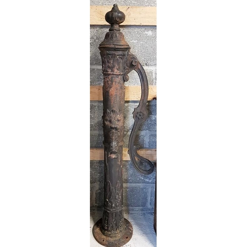 113 - Large Cast Iron Pump with Lion Head Spout - 61ins tall