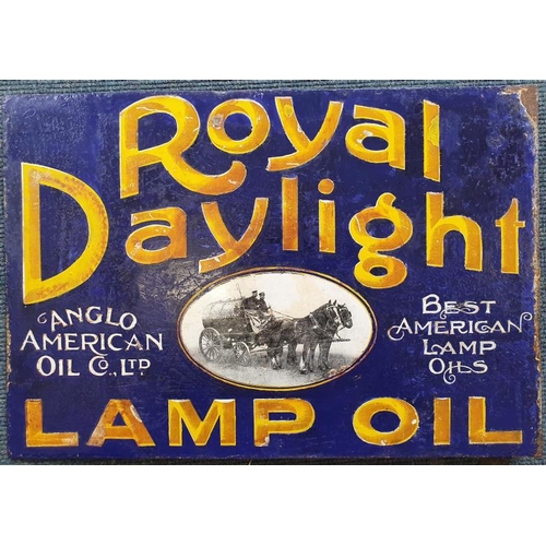 128 - Victorian Royal Daylight Lamp Oil Double Sided Enamel Sign, c.21 x 14.5in