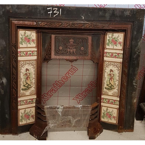 16 - Tiled and Cast Iron Fireplace Insert - 42 x 39ins