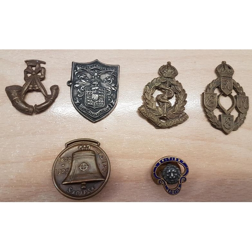184 - Four GB Military Badges (no loops), Congress Medal 1829-1929 and a British Legion Pin