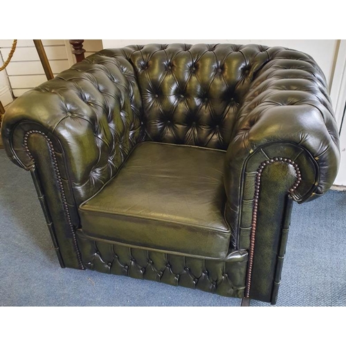 219 - Good Quality Green Leather Chesterfield Club Armchair