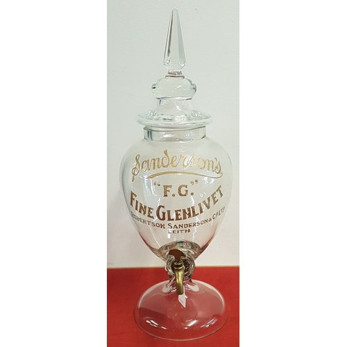 270 - Original Sanderson's F.G. Fine Glenlivet Glass Whiskey Dispenser with lid and brass tap