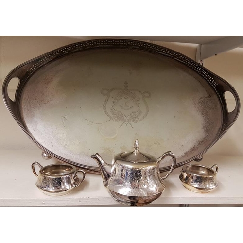 274 - Silver Plate Teapot, Sugar Bowl and Milk Jug and a Silver Plate Tray