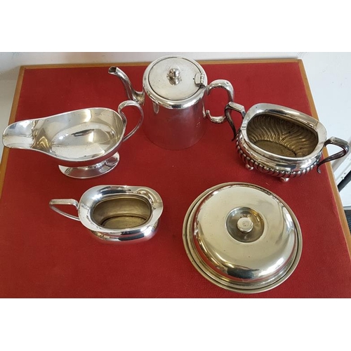 280 - Hotelware Teapot, Pedestal Gravy Boat and a collection of Old Silverplate items