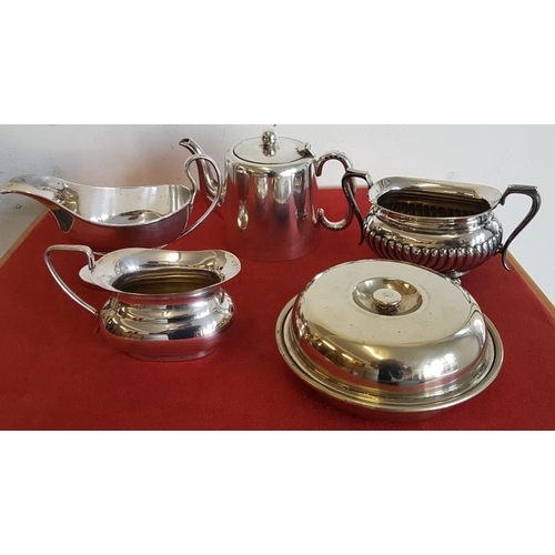 280 - Hotelware Teapot, Pedestal Gravy Boat and a collection of Old Silverplate items