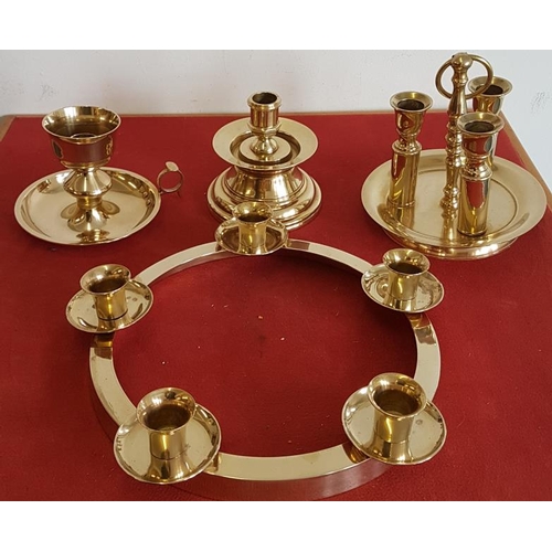 285 - Collection of Four Various Brass Candlesticks, etc.