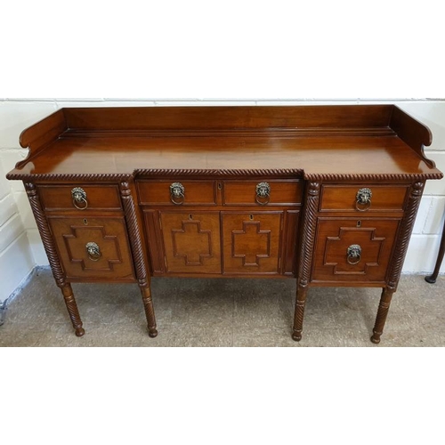 304 - Regency Style Solid Mahogany Inverted Breakfront Sideboard with a three quarter gallery over an arra... 