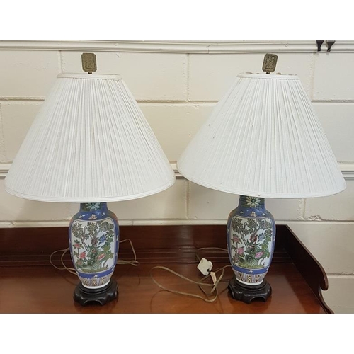 305 - Pair of Oriental Table Lamps with Shades - 29ins tall