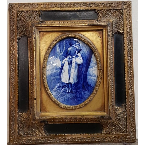 314 - Handpainted Plaque depicting Children in Parcel Gilt Frame - Overall C. 15 x 17ins