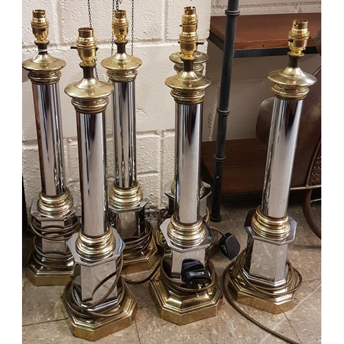 320 - Very Rare Set of Six Chrome and Brass Table Lamps - each 23ins tall