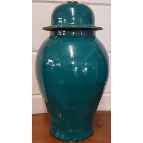 323 - Pair of Green Oriental Vases with Lids and Chinese Marking on the bases - 21ins tall
