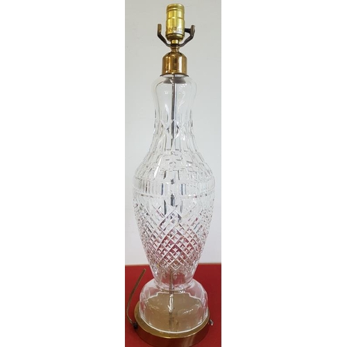 324 - Large mid 20th Century Waterford Glass Table Lamp with Brass Mounts - c. 24.5ins tall